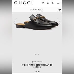 Brand New Gucci Black Leather Princetown Mules size 38